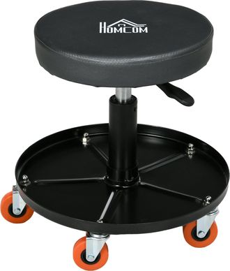 HOMCOM Pneumatic Adjustable Mechanic Stool w/ Tool Tray - Wheels | TJ Hughes Black