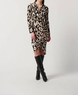 Joseph Ribkoff Animal Print Silky Foil Sheath Dress In Black/beige