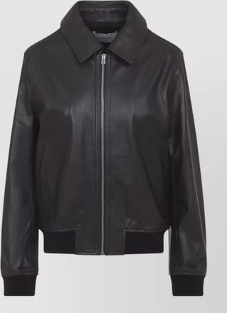 Yves Salomon lamb leather ribbed hem jacket
