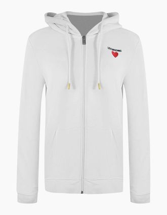 Love Moschino Womens Love Moschino Small Bold Heart Logo White Zip Hoodie - Size: 18/16