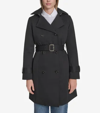 Cole Haan Womens Insulated Twill Trench Coat - Black Size Medium