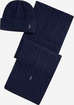 Polo Ralph Lauren Kaschmir-Zopfstrick-M&uuml;tze und Schal