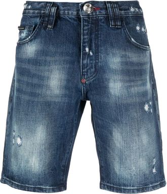 Philipp Plein distressed-effect denim shorts - men - Polyester/Cotton/Polyester/Cotton - 30 - Blue