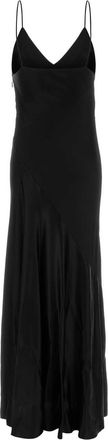 Alberta Ferretti Satin V-Neck Dress - Black