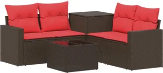 vidaXL Juego De Sof&aacute; 6 Uds. Marr&oacute;n Y Rojo Rat&aacute;n Sint&eacute;tico Y Acero Vidaxl