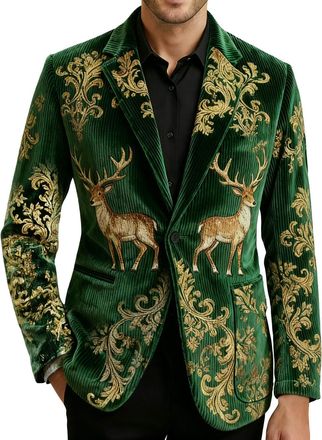 Generic Mens Christmas Blazer Corduroy Jackets Novelty Ugly Blazer Jacket Christmas Festive Print Suit Jacket Single Breasted Slim Fit Notch Collar Xmas Holid