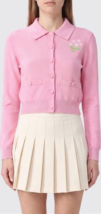 Self Portrait Cardigan slim fit in pura lana con dettagli floreali e tasche a toppa