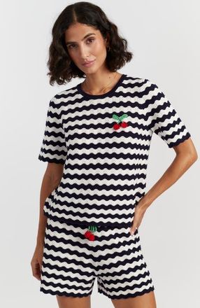 Chinti and Parker Cherry Crochet Tee in Blue/cream at Nordstrom, Size X-Small