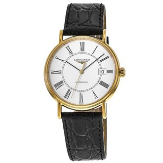 Longines Presence Automatic Gold Plated White Dial Leather Strap Mens Watch L4.921.2.11.2