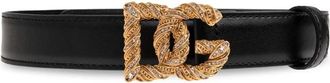 Dolce & Gabbana Kalfsleren Riem met DG Logo - Dames - Riemen - Zwart - 90 CM - Leer - Accessoires