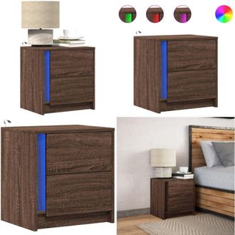 vidaXL Comodino con Luci LED Rovere Marrone in Legno Multistrato - Comodino in legno multistrato - Comodino con cassetto