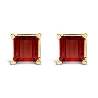 House of Brilliance 14K Gold 5x5MM Princess Cut Gemstone Solitaire Stud Earrings in Red Garnet | Yellow at Nordstrom