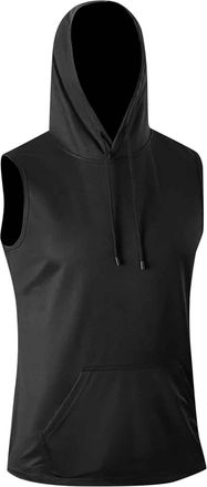Generic Sleeveless Hoodies for Men,Hoodies for Men UK Gym Vest Tank Tops Basic Sportswear Summer Bodybuilding Workout Fitness Mens Drawstring Shirts Black L