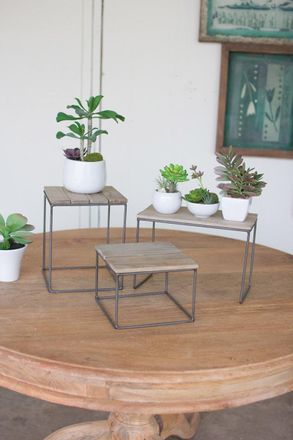 Kalalou Set Of Three Wood And Metal Risers