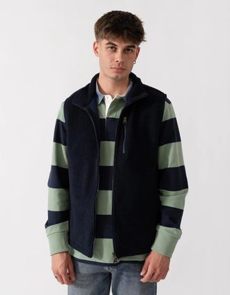 GANT Mens GANT Mens Fleece Gilet - 433 Evening Blue - Navy - Size: 38/Regular