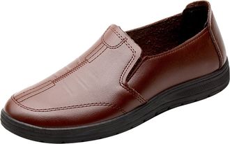 Generic Business Dress Shoes for Men Slip-On Loafers Low Cut Flat Moccasins Plain Toe Leather Shoe Non Slip Causal Wide Footwear for Weddings and Tuxedo Prom 