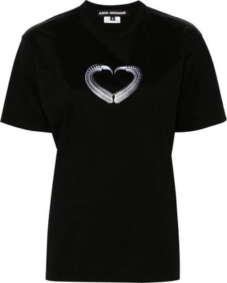 Junya Watanabe Zwart Hart Grafische T-shirts en Polos - Dames - T-shirts - Zwart - S - Katoen - Tops