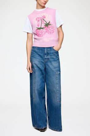 Ganni Pink Vest in Graphic Wool