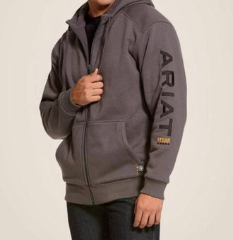 Ariat Mens Rebar All Weather Team Full Zip Hoodie In Grey/black