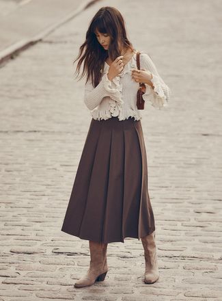 Icone Womens Khaki belted pleated maxi skirt