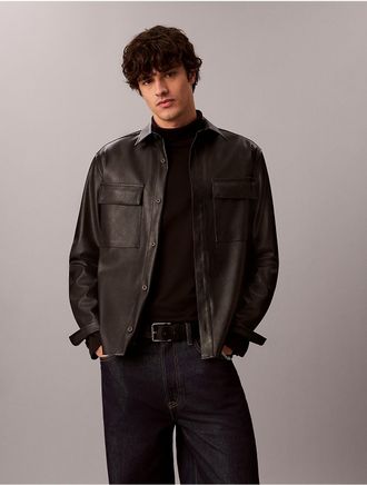 Calvin Klein Jeans Calvin Klein Mens Faux Leather Overshirt - Black - 2XL
