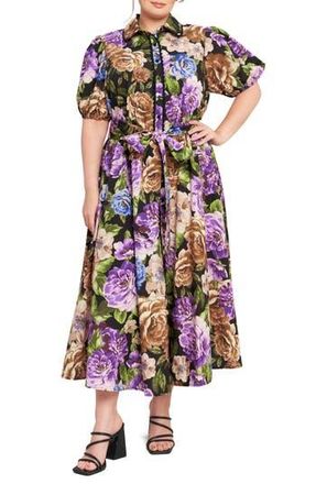 Flying Tomato Floral Puff Sleeve Midi Shirtdress in Black at Nordstrom Rack, Size 2 X
