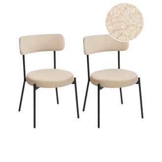 Beliani Beliani - Conjunto De 2 Sillas De Comedor Patas De Acero Negro Con Tapas Sin Reposabrazos Boucl&eacute; Beige Claro Allison