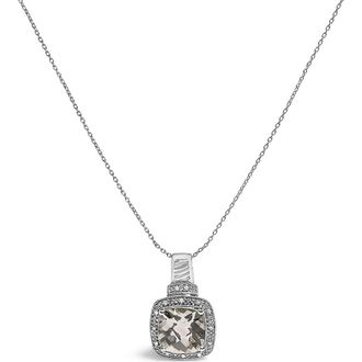House of Brilliance Sterling Silver Cushion Gray Green Amethyst and Diamond Accent Halo Pendant Necklace at Nordstrom