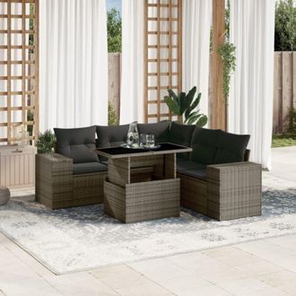 vidaXL Set De Muebles De Jard&iacute;n 6 Pzas Y Cojines Rat&aacute;n Sint&eacute;tico Gris Vidaxl