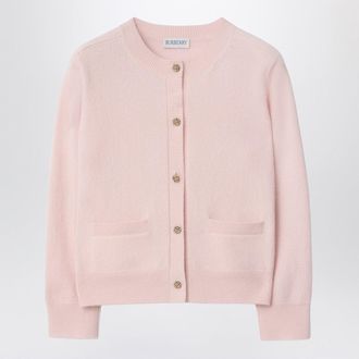 Burberry Pink Wool Blend Cardigan With Check Patches