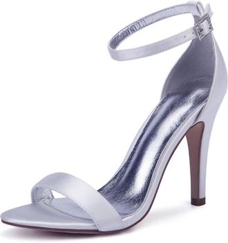 Generic Women Sexy Bridal Heels Wedding Ankle Strap Heel Open Toe Stiletto High Heeled Sandals for Party,Night Out,Daily 10.5Cm,White,4 UK
