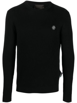 Philipp Plein logo-plaque merino jumper - men - Merino - S - Black