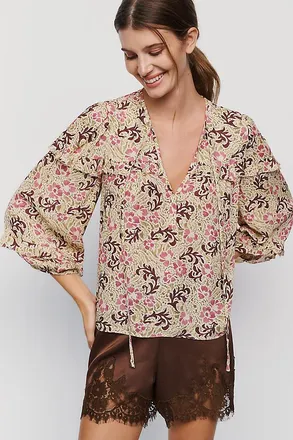 Rebecca Taylor Charlotte Ruffled V-Neck Blouse