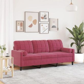 vidaXL Vidaxl - Sof&aacute; De 3 Plazas Con Cojines Terciopelo Rojo Tinto 180 Cm