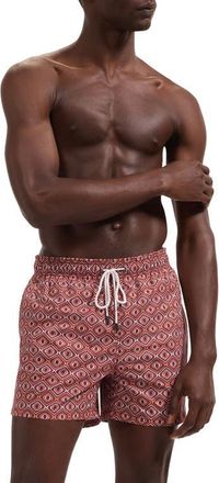 Bugatchi Cruz Print Swim Trunks in Sienna at Nordstrom, Size Xx-Large