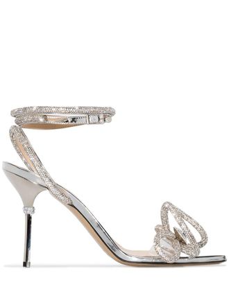 Mach & Mach 95mm crystal-embellished double-bow sandals - Metallic