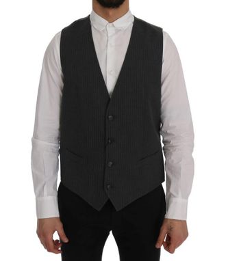 Dolce & Gabbana Mens Gray Pinstripe Vest - Dark Grey Cotton - Size EU 50 (Mens)