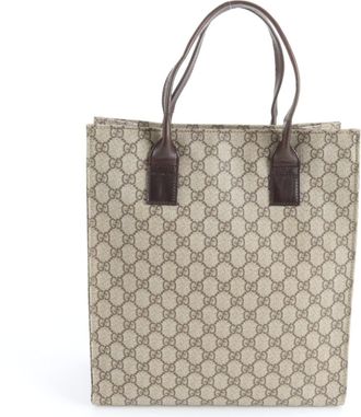 Gucci Brown Leather Coated Canvas Handbag Shoulder Bag Tote Bag (Pre-Owned)