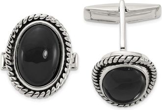 Diamond2Deal Sterling Silver Onyx Enameled Cuff Links