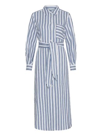 Marella striped-pattern belted shirtdress - White