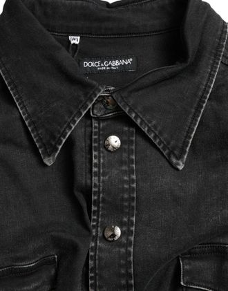Dolce & Gabbana Womens Black Cotton Long Sleeve Denim Casual Shirt
