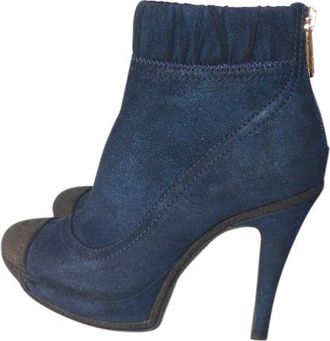 Chanel Blue Cap-Toe Suede Ankle Boots Size 36