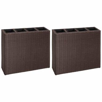 vidaXL Vidaxl - Jardinera Alta Con 4 Macetas 2 Uds Rat&aacute;n Sint&eacute;tico Marr&oacute;n