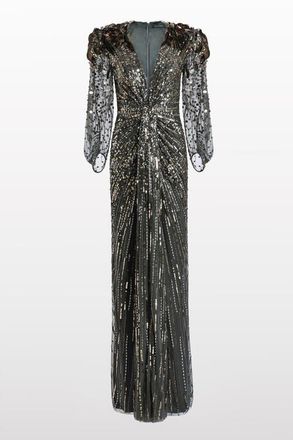 Jenny Packham Xenia Sequin-Embellished Maxi Dress in Shadow Grey at Nordstrom, Size 12 Uk