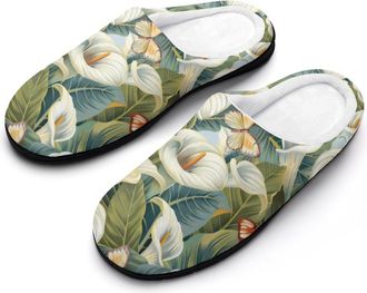Generic Calla Lilies Bouquet Butterfly Funny Mens Cotton Slippers Soft Non-Slip Rubber Sole House Slipper Indoor Outdoor