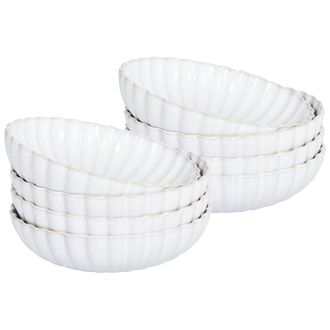 Beliani Beliani - Conjunto De 8 Platos Hondos Soperos De Gres Caol&iacute;n Artesanal Acabado Esmalte Reactivo Blanco Nettle
