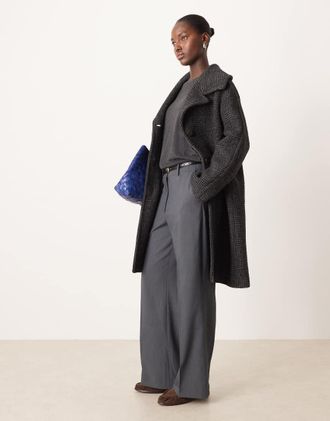 Mango Cappotto sartoriale effetto lana color antracite a quadri-Grigio