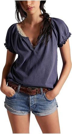 Free People We The Free Issa T-Shirts Womens Clothing Peacoat : LG (Womens 12-14), Cotton