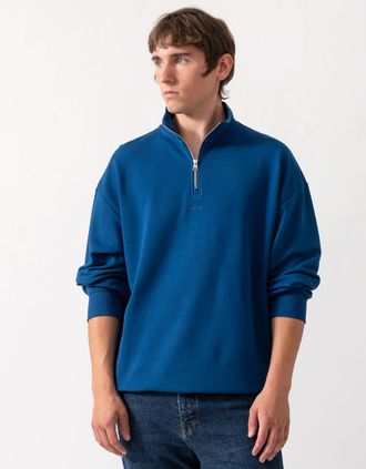 HUGO BOSS Mens HUGO Durty244 Mens 1/4 Zip Sweatshirt - Open Blue 498 - Size: 38