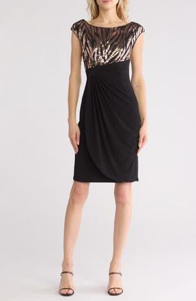 Connected Sequin Faux Wrap Dress in Black/Gold at Nordstrom Rack, Size 10